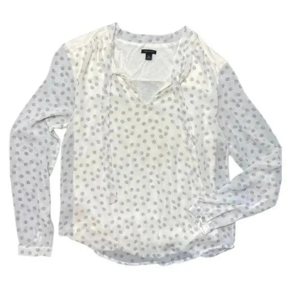 Ann Taylor Woman’s Corpcore Cream Long Sleeve V-Neck Chiffon Blouse Size Medium - Picture 3 of 9